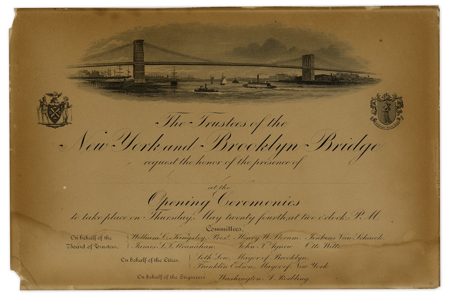 1883 Invitation to the Brooklyn Bridge Opening Ceremonies