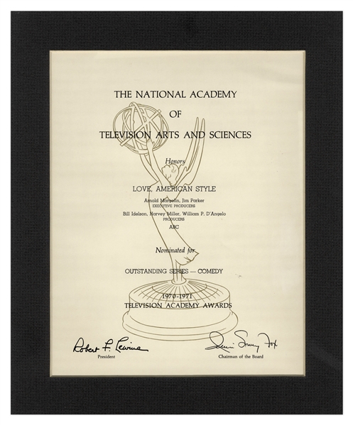Emmy Nomination Certificate for ''Love, American Style'' in 1971