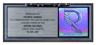 Guns N' Roses RIAA Multi-Platinum Record Award for ''G N' R Lies'' -- From George Marino Estate