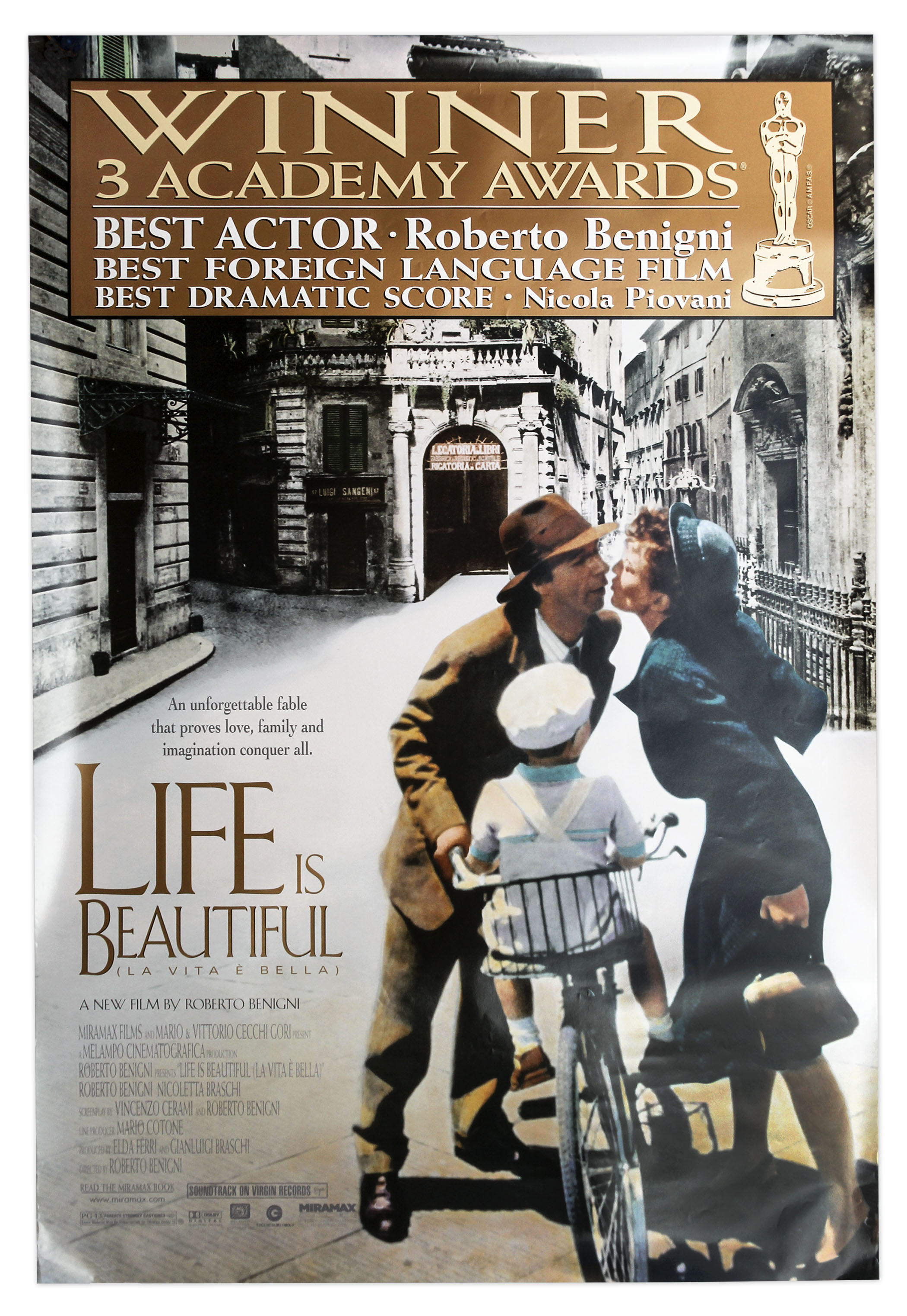 Lot Detail - Academy Awards Poster for 1998 Film \u0026#39;\u0026#39;Life is Beautiful\u0026#39;\u0026#39;