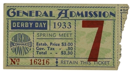 1933 Kentucky Derby Ticket Stub