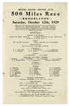 1929 Brooklands Race Program -- Inaugural Year of Race
