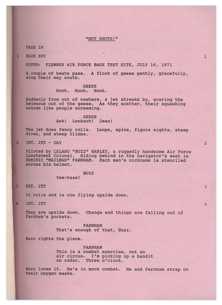 Lloyd Bridges' Personal Copy of ''Hot Shots!'' Movie Script -- With Hand Annotations by Bridges