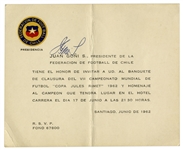 1962 Chile World Cup Banquet Invitation