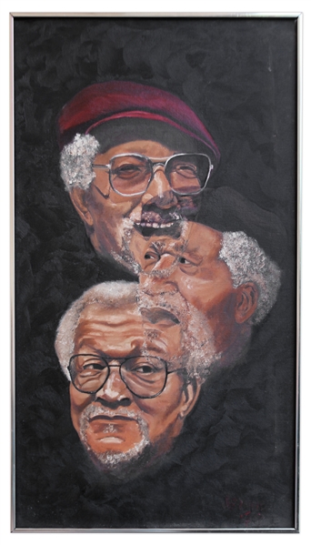Overlapping Portrait Painting of Redd Foxx From ''Sanford & Son'' -- Oil on Canvas, Framed, 20'' x 36'' x 1.5'' -- Very Good Condition -- From Redd Foxx Estate