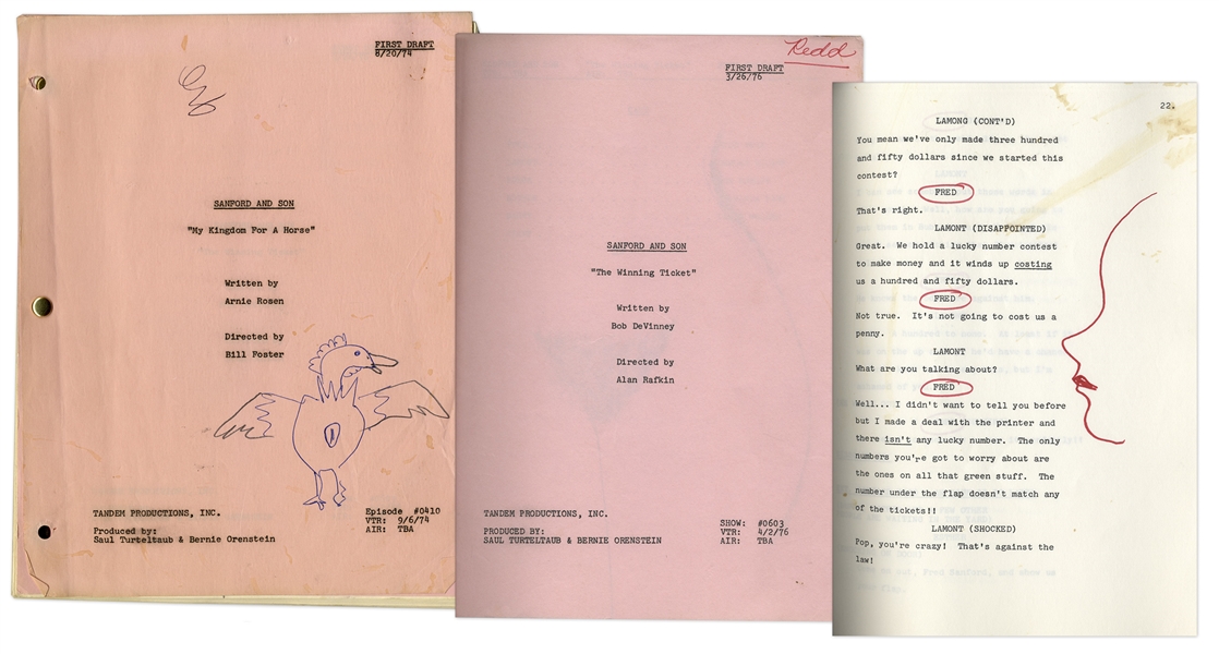 ''Sanford & Son'' Season 6, Episode 6 First Draft Script Owned & Annotated by Redd Foxx -- Additional Title Page & Risque Drawings -- 37 Pages -- Very Good Condition -- From Redd Foxx Estate