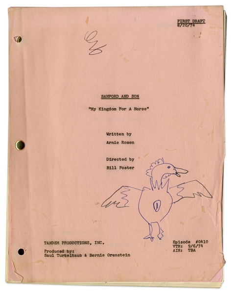 ''Sanford & Son'' Season 6, Episode 6 First Draft Script Owned & Annotated by Redd Foxx -- Additional Title Page & Risque Drawings -- 37 Pages -- Very Good Condition -- From Redd Foxx Estate