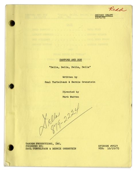 ''Sanford & Son'' Season 5, Episode 7, Second Draft Script Owned & Annotated by Redd Foxx -- 33 Pages -- Very Good Condition -- From Redd Foxx Estate
