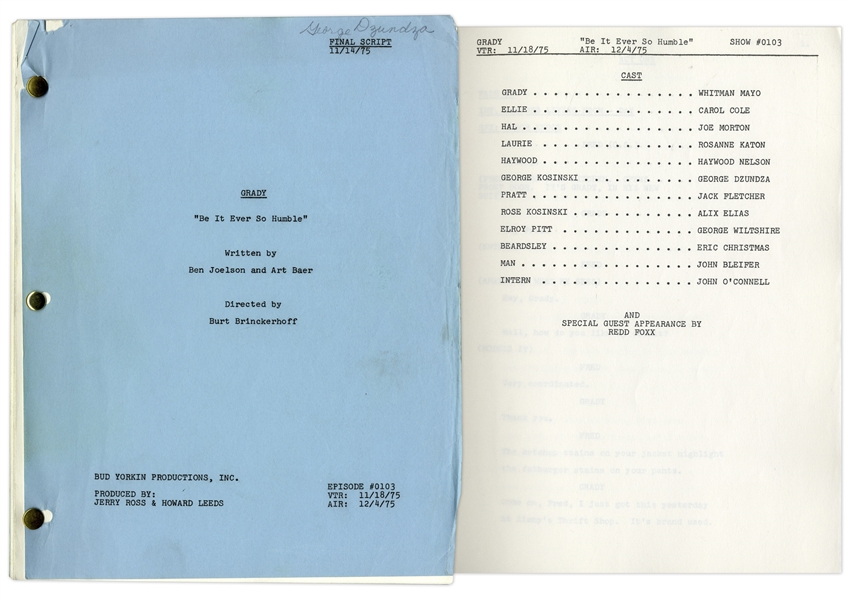 Series Premiere Final Draft Script of ''Stanford & Son'' Spin-off show, ''Grady'' -- Owned & Annotated by Redd Foxx Who Made Guest Appearance -- Very Good Condition -- From Redd Foxx Estate