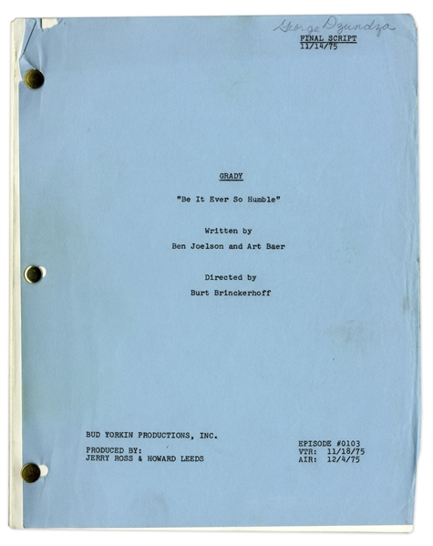 Series Premiere Final Draft Script of ''Stanford & Son'' Spin-off show, ''Grady'' -- Owned & Annotated by Redd Foxx Who Made Guest Appearance -- Very Good Condition -- From Redd Foxx Estate