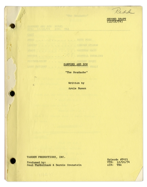 ''Sanford & Son'' Season 4, Episode 21, Second Draft Script Owned & Annotated by Redd Foxx -- 40 Pages -- Very Good Condition -- From Redd Foxx Estate