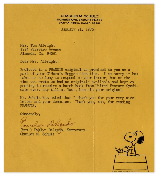 Charles Schulz Hand-Drawn Sunday ''Peanuts'' Strip From 1975 Featuring Charlie Brown, Snoopy & Lucy