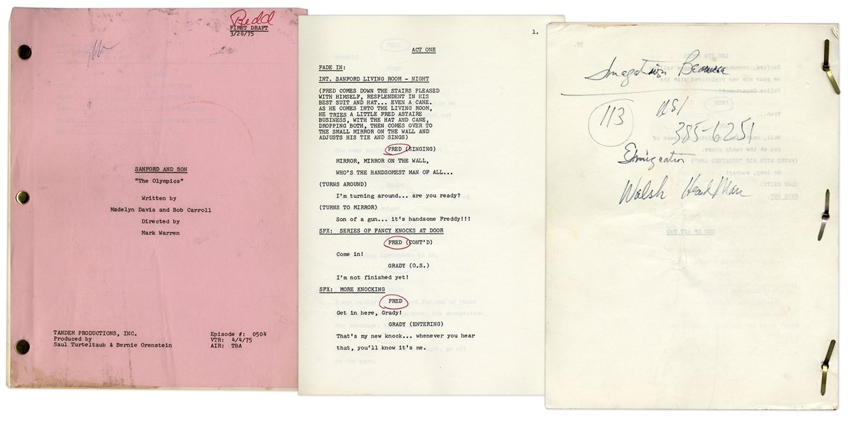 ''Sanford & Son'' Season 5, Episode 11, First Draft Script Owned & Annotated by Redd Foxx -- 37 Pages -- Very Good Condition -- From Redd Foxx Estate