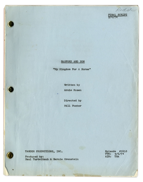 ''Sanford & Son'' Season 4, Episode 8, Final Draft Script Owned & Annotated by Redd Foxx -- 41 Pages -- Very Good Condition -- From Redd Foxx Estate