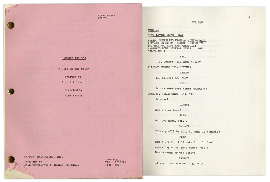 ''Sanford & Son'' Season 5, Episode 22, First Draft Script Owned & Annotated by Redd Foxx -- 34 Pages -- Very Good Condition -- From Redd Foxx Estate