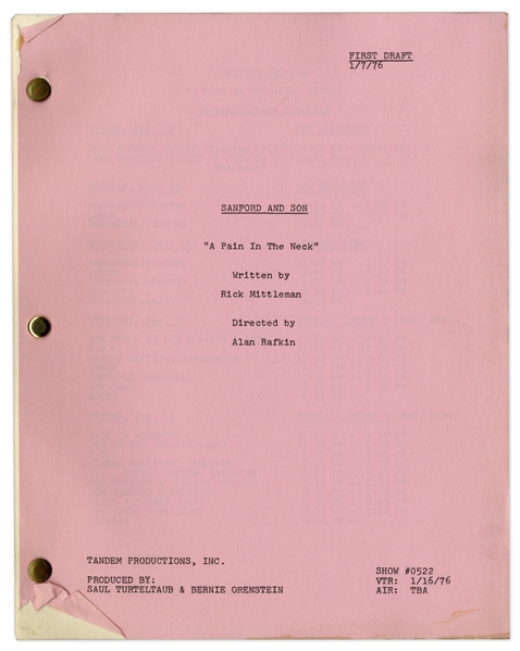 ''Sanford & Son'' Season 5, Episode 22, First Draft Script Owned & Annotated by Redd Foxx -- 34 Pages -- Very Good Condition -- From Redd Foxx Estate