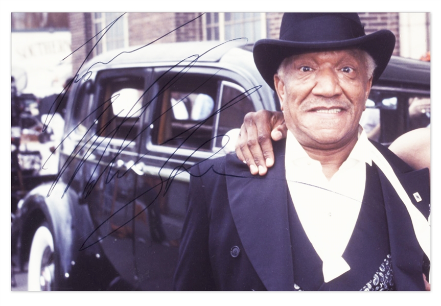 Mike Tyson Signed Photo With Redd Foxx on Set of ''Harlem Nights'' in 1989 -- Inscribed to Foxx's Daughter Debbie -- 10'' x 8'' -- Very Good Condition -- From Redd Foxx Estate