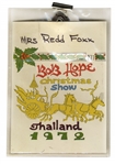 1972 Bob Hope Christmas Show ID Badges for Mrs. Redd Foxx -- From Hope's 9th and Final Overseas USO Tour -- 2.5'' x 3.75'' and 4'' x 5.75'' -- Very Good Condition -- From Redd Foxx Estate