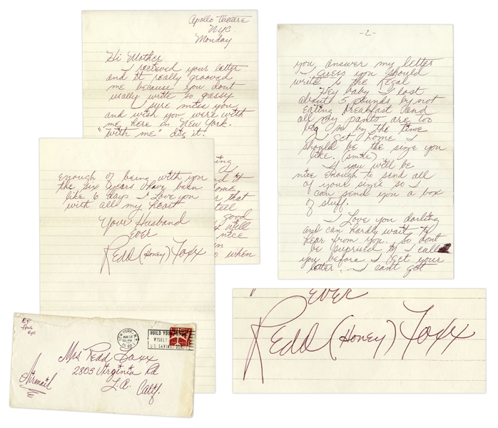 Redd Foxx Love Letter to His Wife in 1962 -- ''...it really grooved me...'' -- Written at Apollo Theater, Includes Envelope -- 3pp., 7.25'' x 10.5'' -- Very Good -- From Redd Foxx Estate