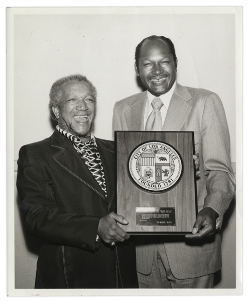 City of Los Angeles Award Given to Redd Foxx of ''Sanford & Son'' From Mayor Tom Bradley -- 1973, With Photos -- Wood & Metal, 12'' x 17'' x 1.5'' -- Very Good -- From Redd Foxx Estate
