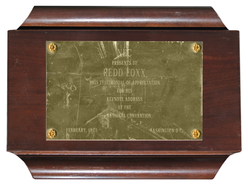 Redd Foxx National Economic Association Award Plaque From February 1975 -- 10.5'' x 8.5'' -- Very Good Condition -- From Redd Foxx Estate