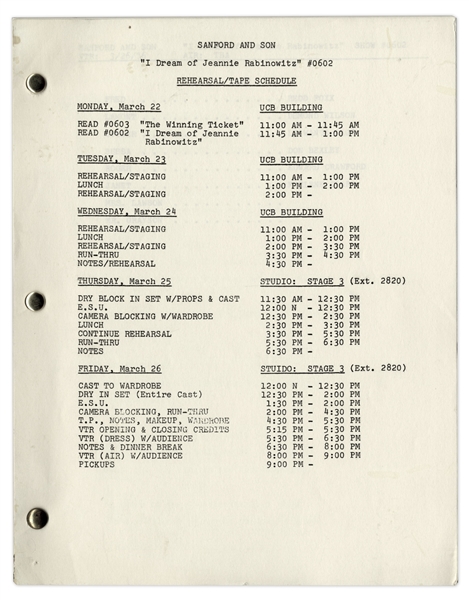 ''Sanford & Son'' Season 6, Episode 5 Script & Taping Schedule Owned & Annotated by Redd Foxx -- 39 Pages, With Missing Cover -- Very Good Condition -- From Redd Foxx Estate