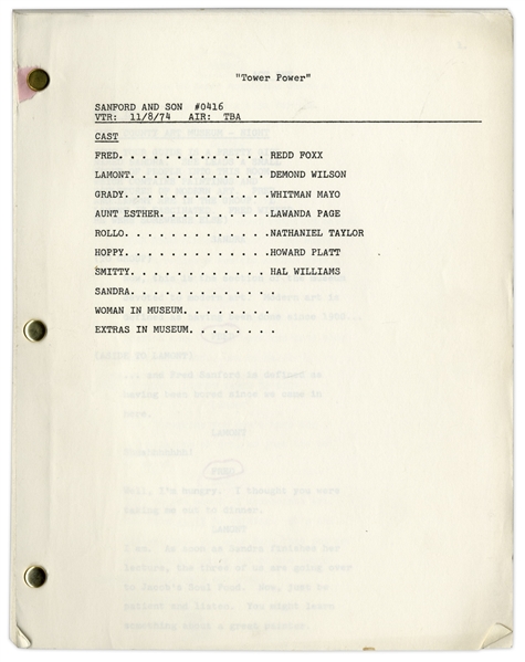 ''Sanford & Son'' Season 4, Episode 12 Script Owned & Annotated by Redd Foxx -- 44 Pages, With Missing Cover -- Near Fine Condition -- From Redd Foxx Estate