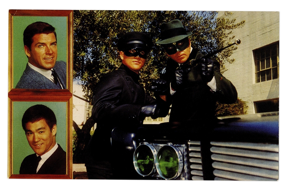 Bruce Lee Signed Photo From ''The Green Hornet'' -- Bruce Also Draws the ''Loong'' Character of the Dragon