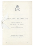Princess Diana and Prince Charles Wedding Breakfast Program