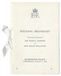 Prince Andrew and Sarah Ferguson Wedding Breakfast Program