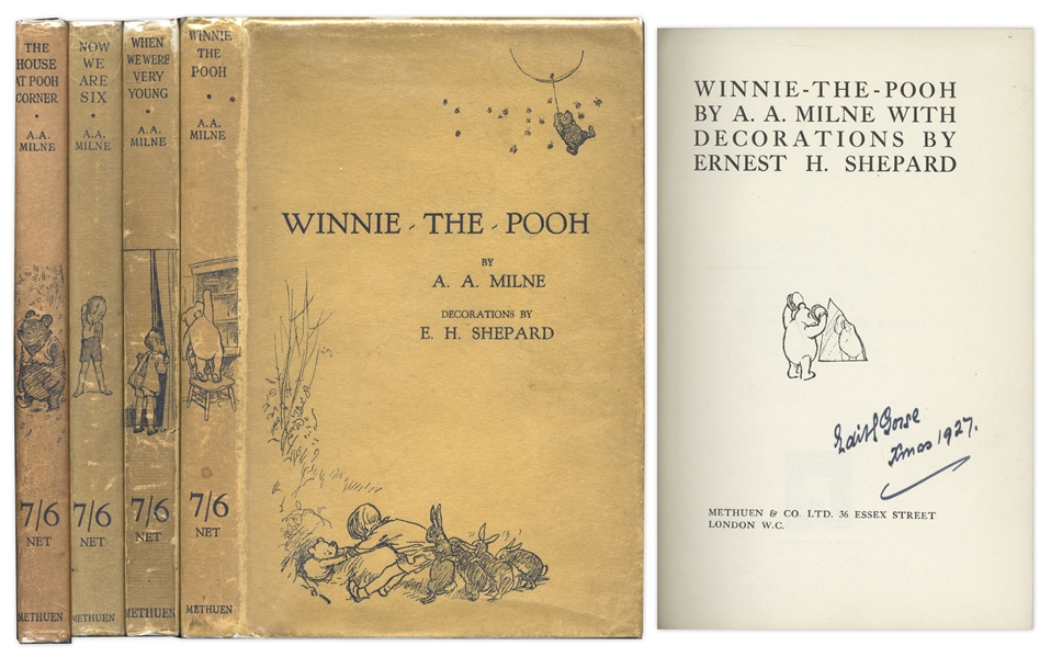 Four First Editions of the Winnie-the-Pooh Series by A.A. Milne & Illustrator E.H. Shepard -- All in Original Dustjackets -- With All But When We Were Very Young Being 1st Printings