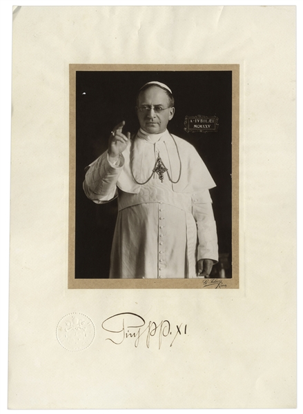 Pope Pius XI Signed Photo Display Measuring 14'' x 20''