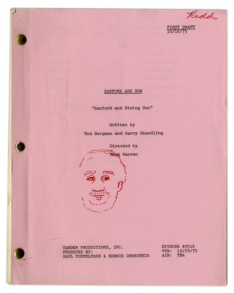 ''Sanford & Son'' Season 5, Episode 10 First Draft Script Owned & Annotated by Redd Foxx -- With Self-Portrait of Foxx on Title Page -- 38pp. -- Very Good Condition -- From Redd Foxx Estate