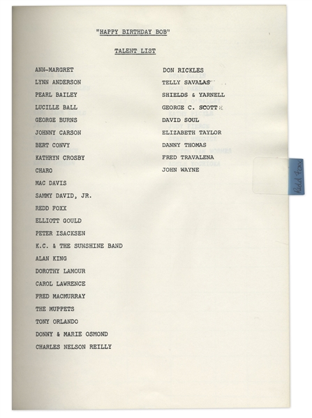 ''Happy Birthday, Bob'' Script From Bob Hope's 75th Birthday Special  in 1978, Owned by Redd Foxx Who Guest Starred -- 199 Pages -- Very Good Condition -- From Redd Foxx Estate