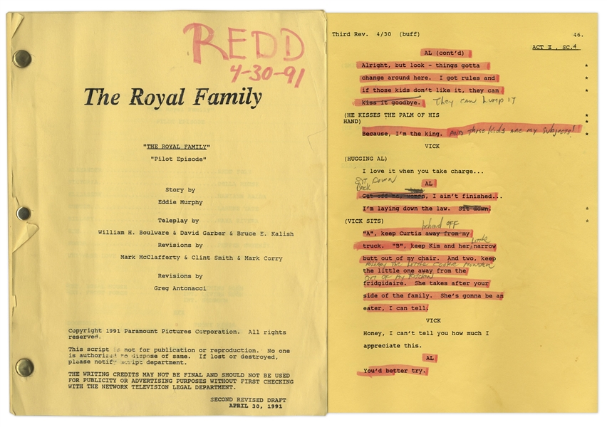 ''The Royal Family'' Pilot Second Revised Script Owned & Annotated by Redd Foxx of ''Sanford & Son'' -- Story by Eddie Murphy -- 52 Pages -- Very Good Condition -- From Redd Foxx Estate