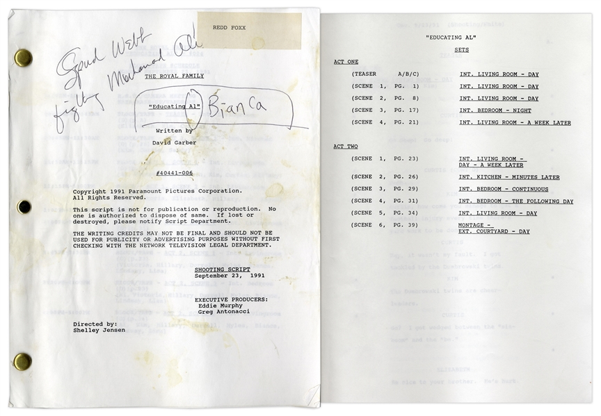 ''The Royal Family'' Episode 7 Shooting Script Owned & Annotated by Redd Foxx -- Dated Weeks Before Foxx's Death -- 44 Pages -- Very Good Condition -- From Redd Foxx Estate