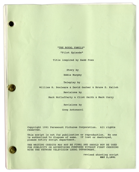 ''The Royal Family'' Pilot Revised Shooting Script Owned by Redd Foxx -- Story by Eddie Murphy -- 50 Pages -- Very Good Condition -- From Redd Foxx Estate