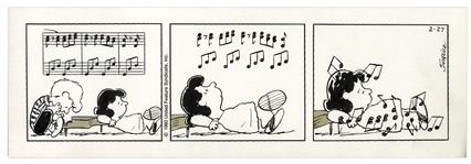 Charles Schulz Hand-Drawn Peanuts Strip From 1993 Featuring Lucy & Schroeder at His Piano