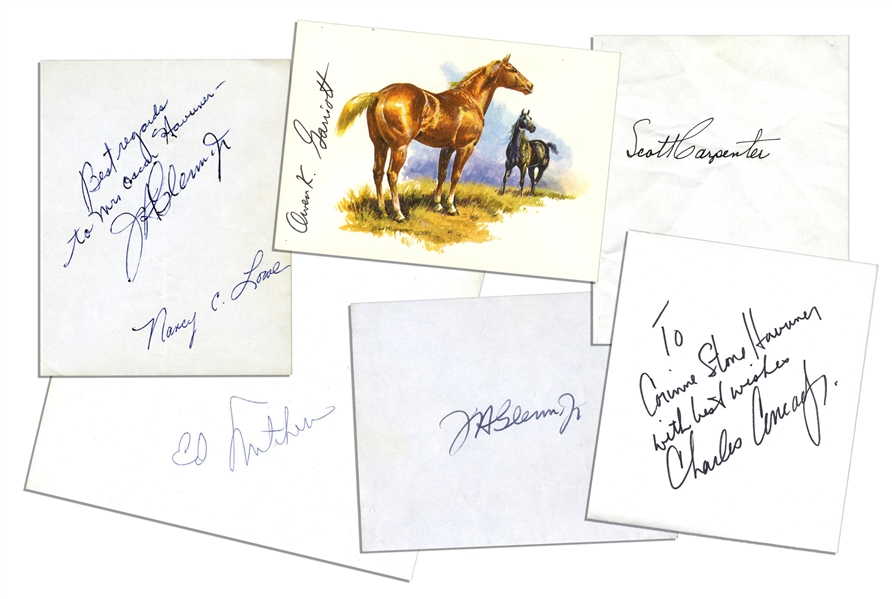 Excellent Collection of 6 NASA Astronaut Signatures on Greeting Cards -- Includes Several of the Mercury 7