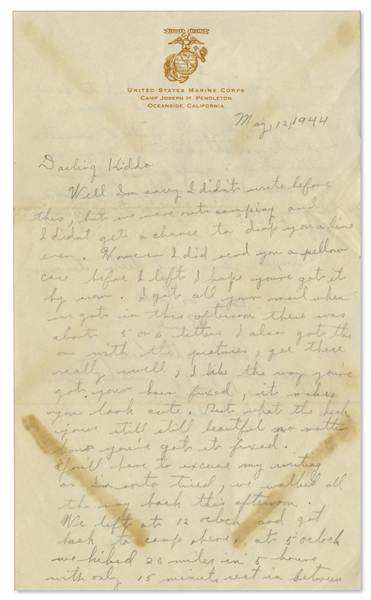 Rene Gagnon Autograph Letter Signed -- ''...carry our rifle, and a 60 lb. pack, our ammunition belt, full of ammunition bayonets, steel helmets...Im so tired...'' -- With Original Signed Envelope