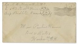 Rene Gagnon Autograph Letter Signed -- ''...carry our rifle, and a 60 lb. pack, our ammunition belt, full of ammunition bayonets, steel helmets...Im so tired...'' -- With Original Signed Envelope