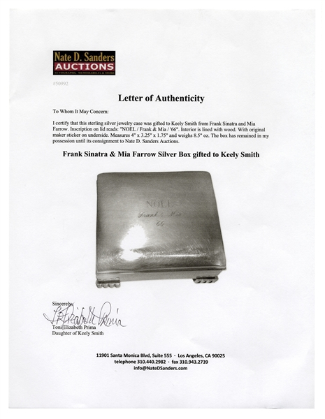 Frank Sinatra & Mia Farrow Silver Box Gifted to Keely Smith