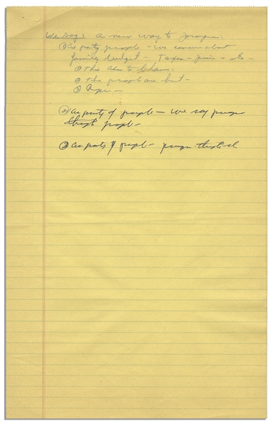 Handwritten Note by Richard Nixon From August 1966 as He Prepared to Contest LBJ for the Presidency -- ''...This adm [Johnson administration] to blame / the people are hurt...''