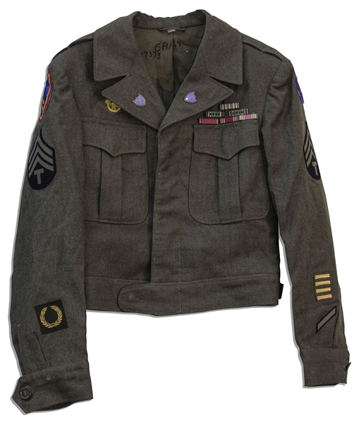 Unique Collection of World War II Items Including a Full Uniform Worn by a Corporal in the 3rd Army -- Lot Includes Badges, Pins & a Personal Photo Owned by the Soldier