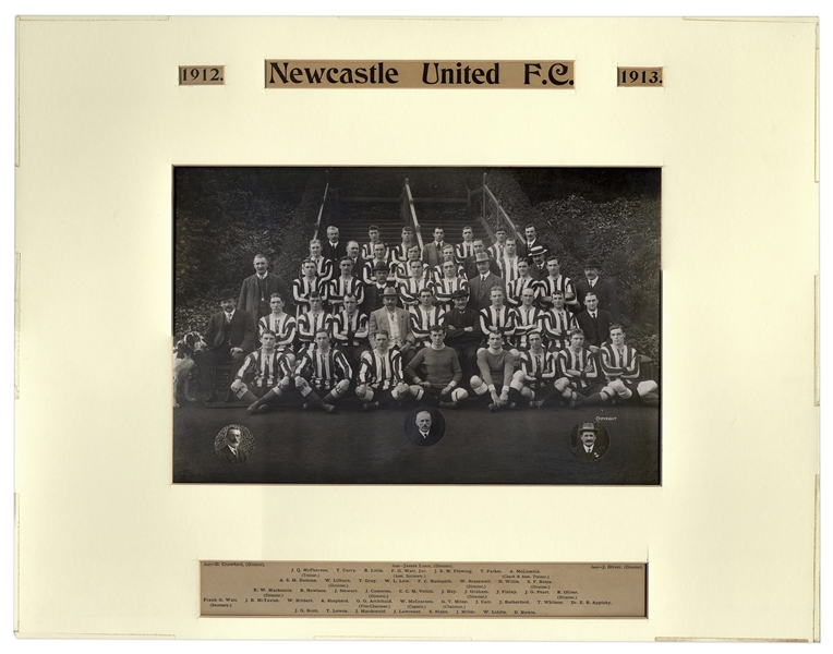 Gold Winner's Medal Won in 1911 by Director C.W. Wright of Newcastle United -- Accompanied by Two Original Team Photographs