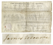 President James Monroe Signed 1823 Land Grant