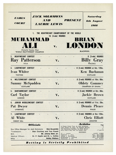 Muhammad Ali vs. Brian London 1966 Fight Program