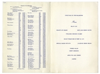''100 Mile an Hour Club'' Dinner Menu From 1956 Signed by 14 Legendary Drivers Including Lou Meyer, Bill Holland, Lee Wallard and Johnnie Parsons -- With Motor Speedway Entrance Passes