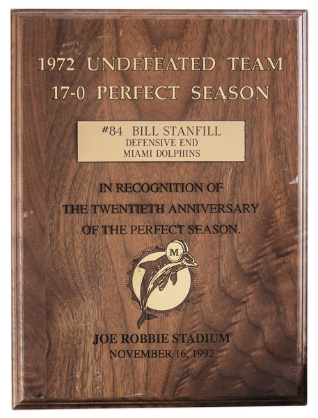 Miami Dolphins 1972 Undefeated Season Plaque