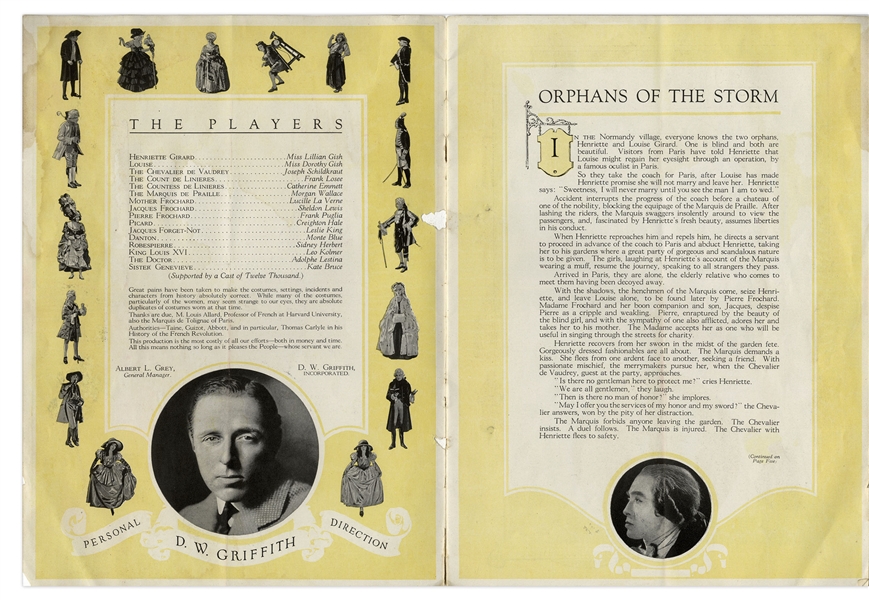 1921 Program From D.W. Griffith Film ''Orphans of the Storm'' -- Filled With Rich Illustrations, Photographs & Comic Strips